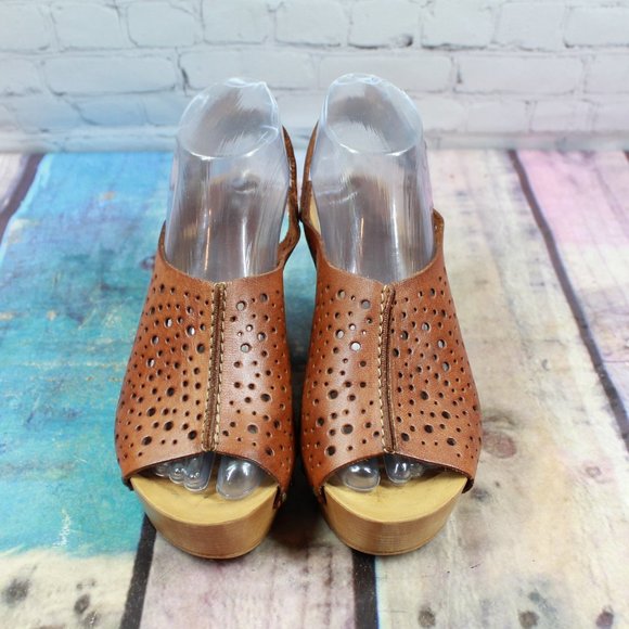 Natalia Blanco Brown Lacer Cut Leather Ankle Strap Platform Sandals Size 9 M - Picture 5 of 9